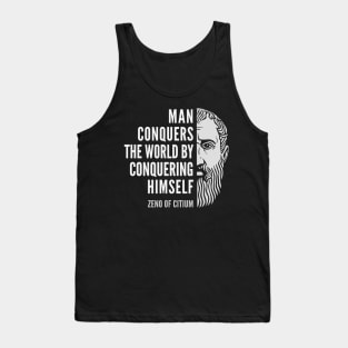 Zeno of Citium Inspirational Stoicism Quote: Man Conquers the World Tank Top
